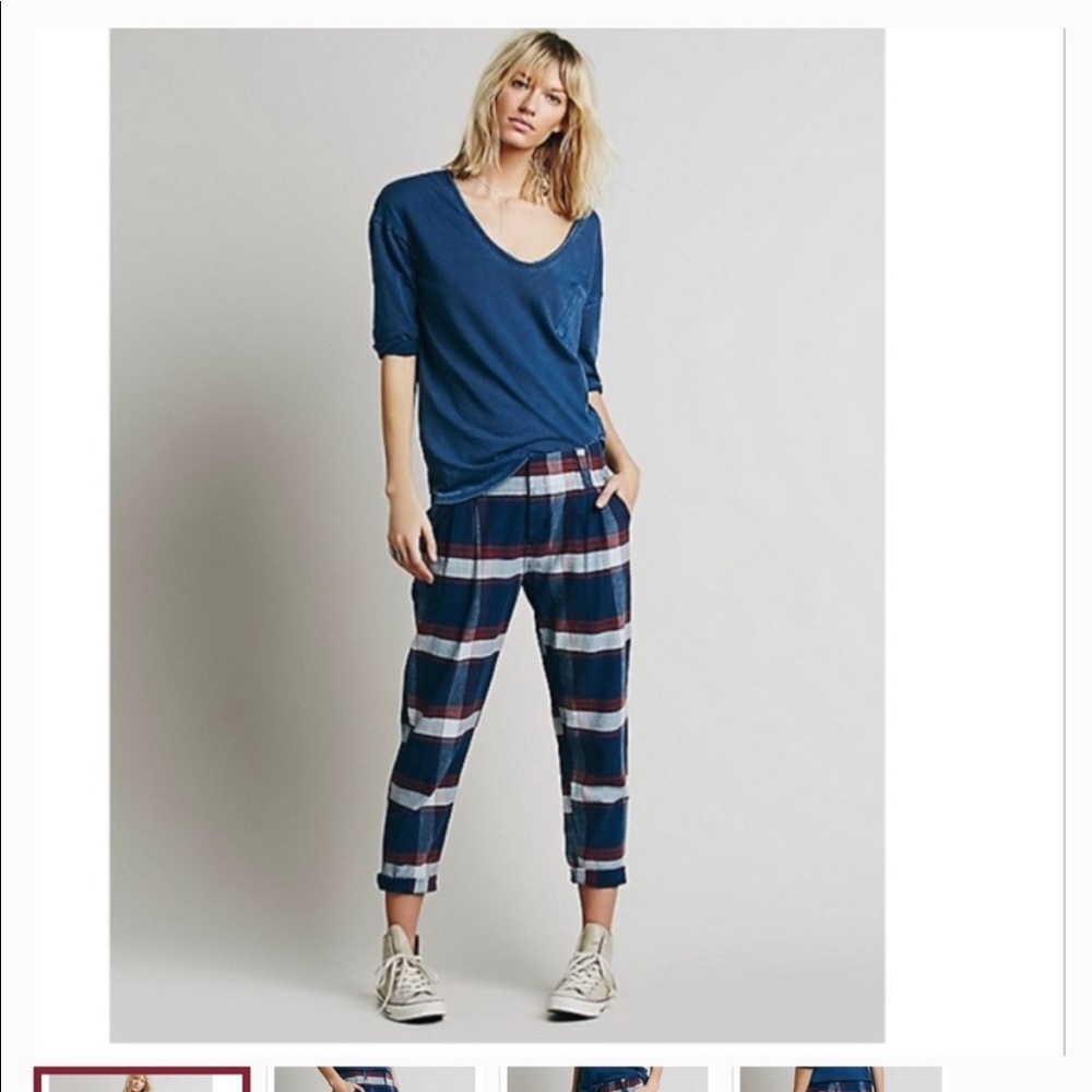 Free People EUC blue plaid cropped pants 🌸🌺 size 12